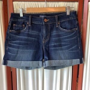 Jacob Davis Womens Denim Jean Shorts Dark Wash Cuffed Stretch Size 29